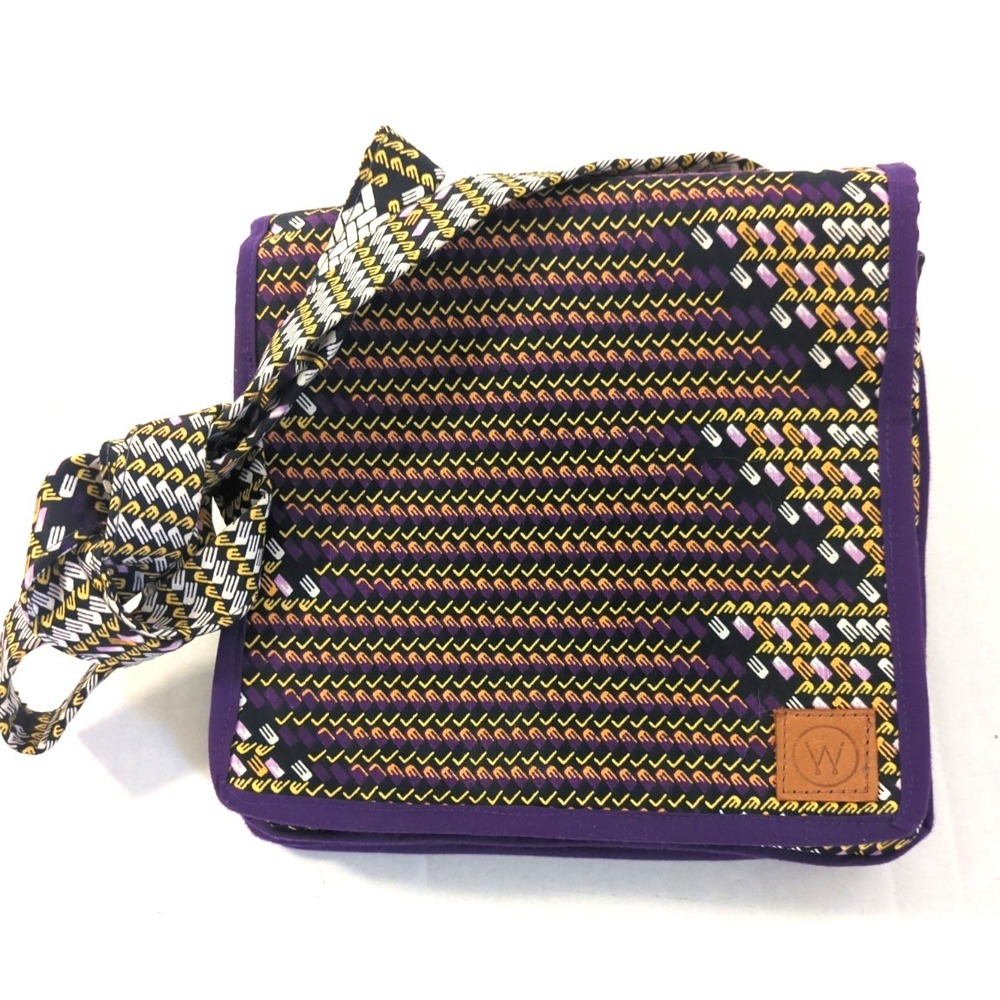 WEND AFRICA Handbag Crossbody Envelope Three Sections Fabric Purple Gold Chic